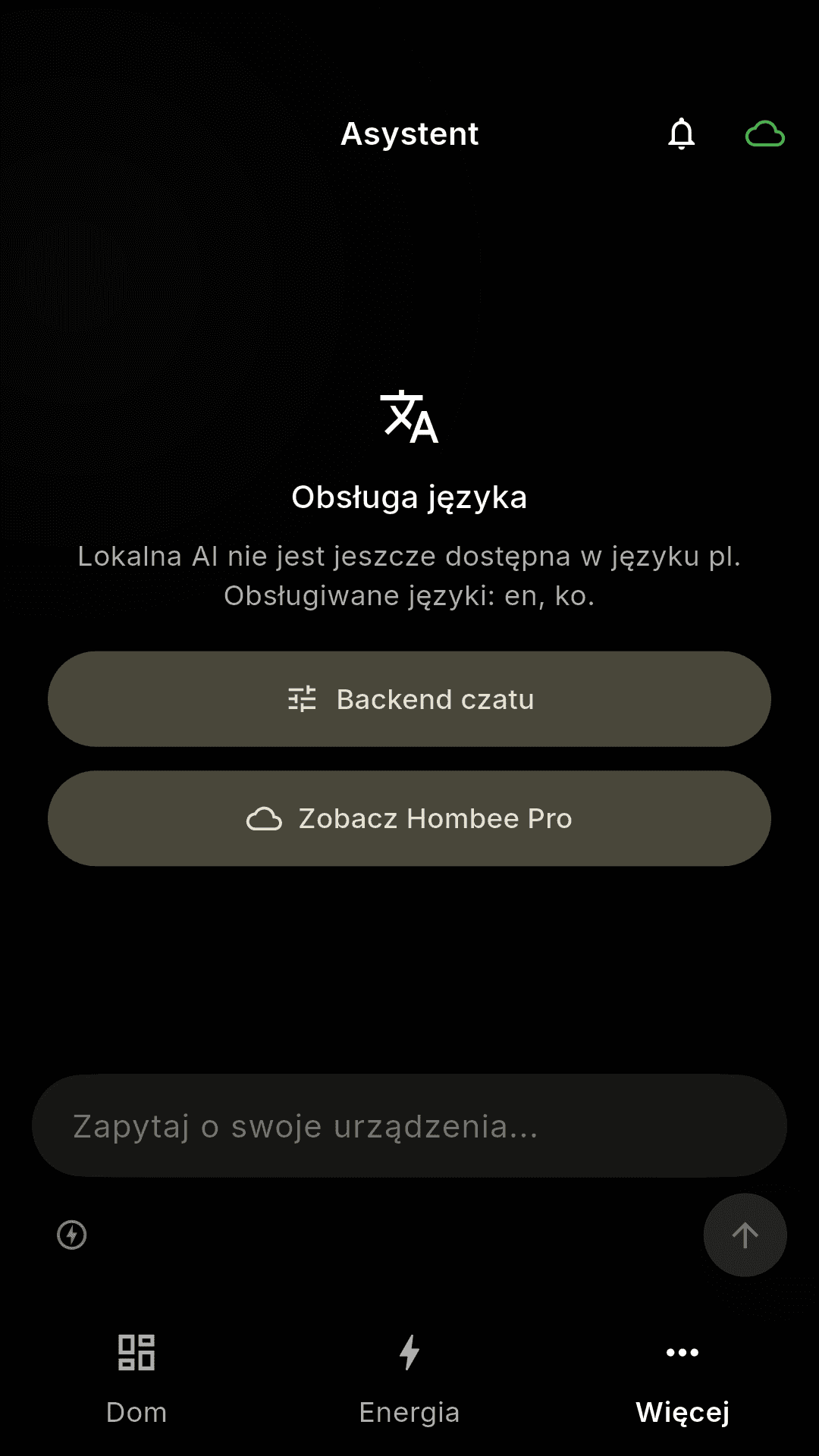 Asystent AI Hombee odpowiadający na pytanie dotyczące połączonego domu.