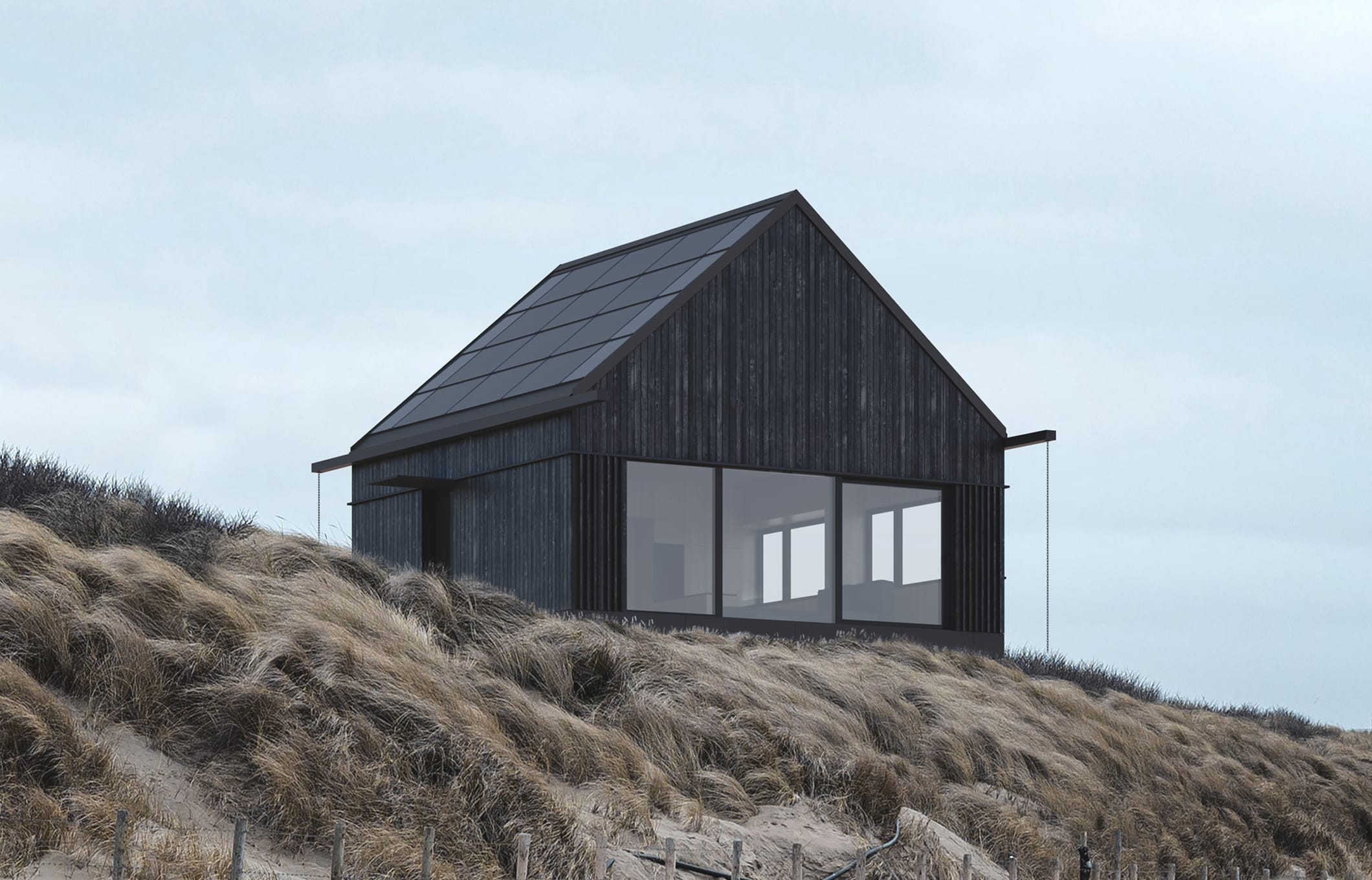 Nowoczesny dom modułowy Hombee Home o minimalistycznym designie w otoczeniu natury.