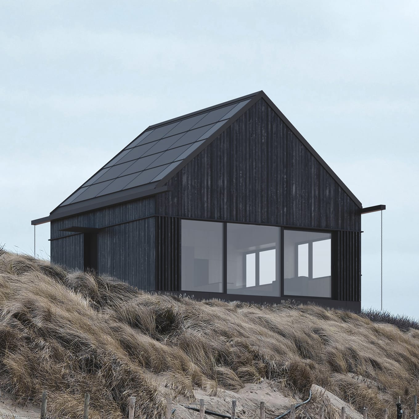 Nowoczesny dom modułowy Hombee Home o minimalistycznym designie w otoczeniu natury.