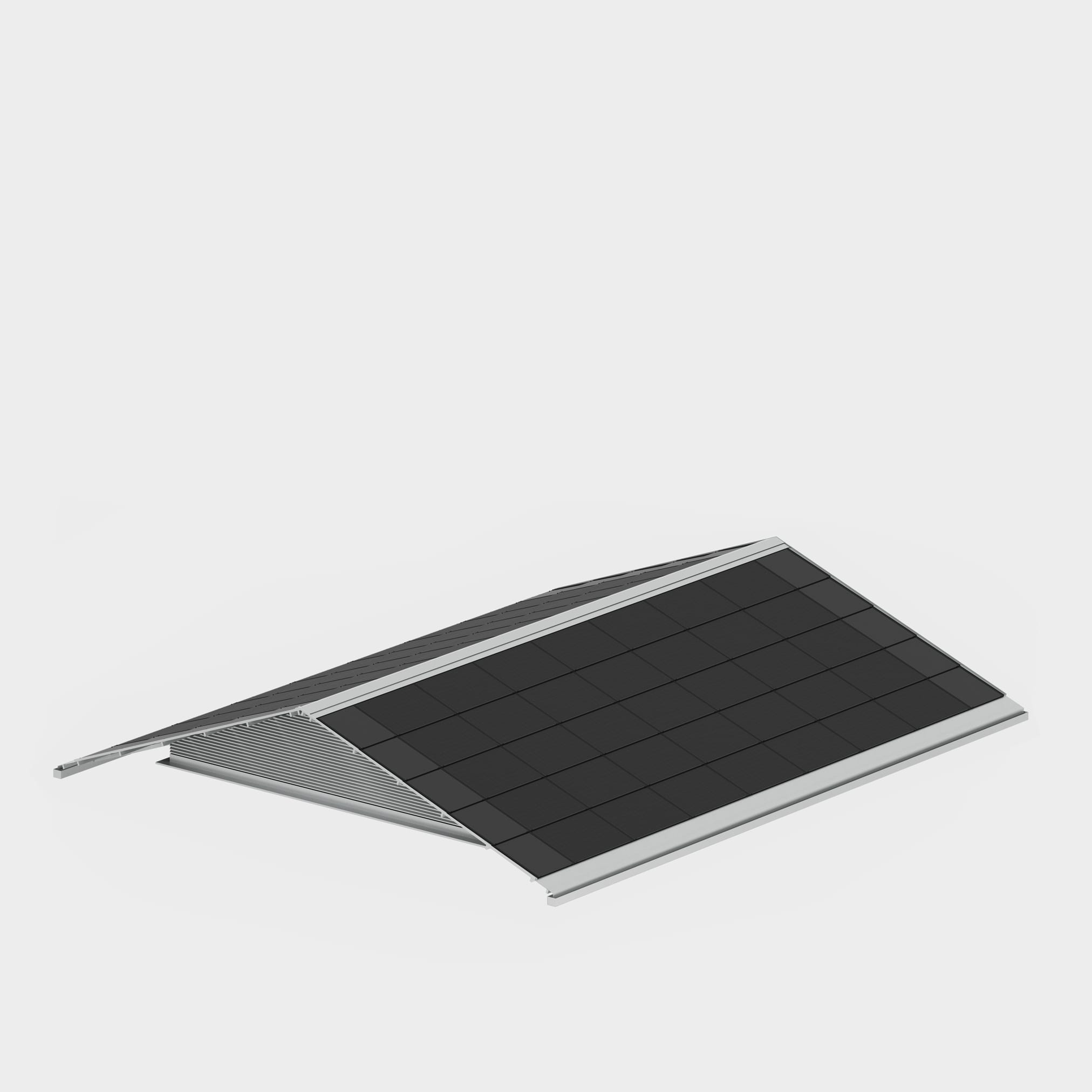 Set of energy storage system components: blue battery, inverter, charge controllers, and screen with app.